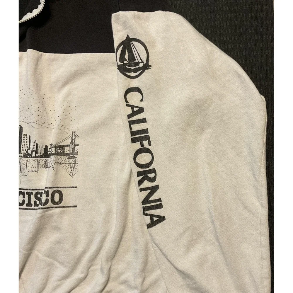 Vintage San Francisco Sweatshirt Mens Large White Black Quarter Zip Made USA 90s